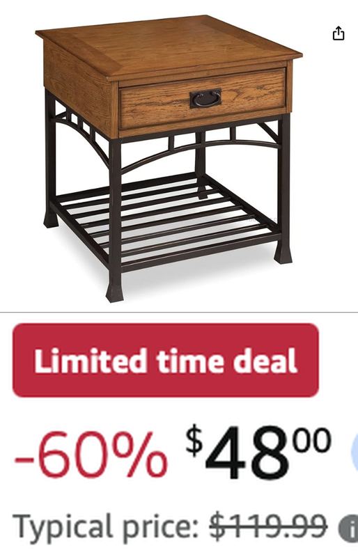 $119.99 DISTRESSED OAK END TABLE DROPPED TO $48
