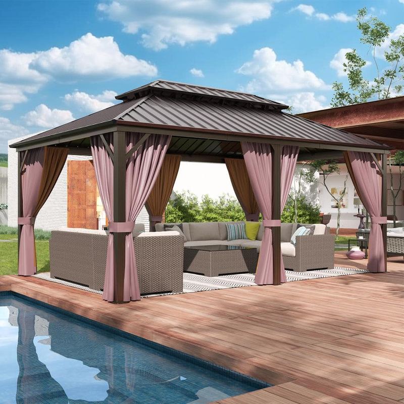 EAGLE PEAK - 12 ft. x 18 ft. Outdoor Aluminum Frame Hardtop Gazebo with Galvanized and Powder Coated Steel Double Roof