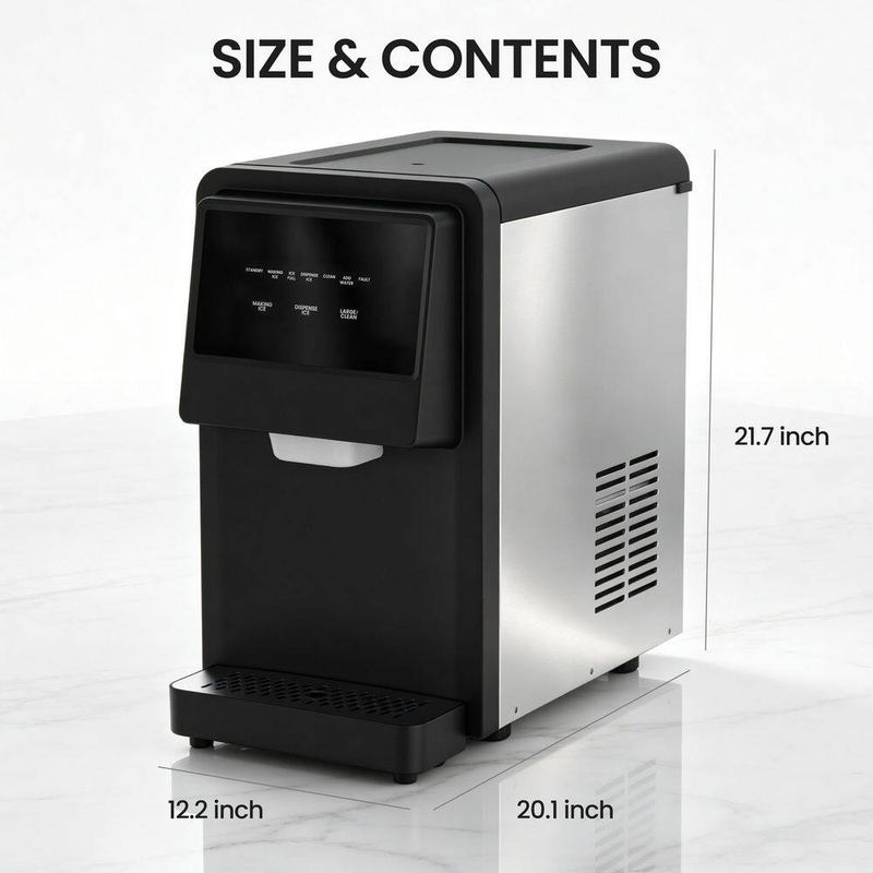 Pnhter - 12in. Black Stainless Steel,Countertop Portable Ice Maker,88 lb./24H, w/15 lbs. Ice Storage,Full Size Cubes,AutoCleaning