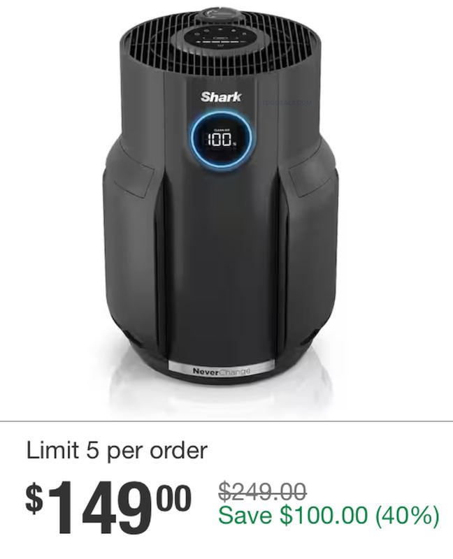 $249 SHARK NEVERCHANGE AIR PURIFIER FOR $149