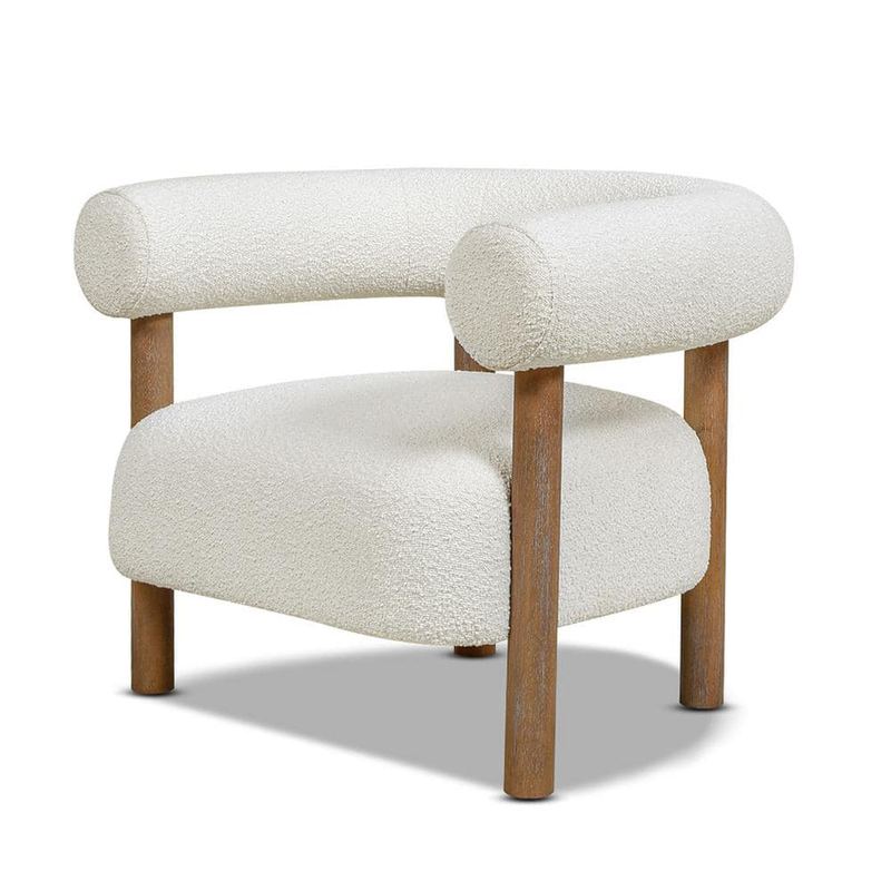 Jennifer Taylor - Fuji Scandinavian 37 in. White Boucle Mid Century Modern Barrel Living Room Accent Arm Chair