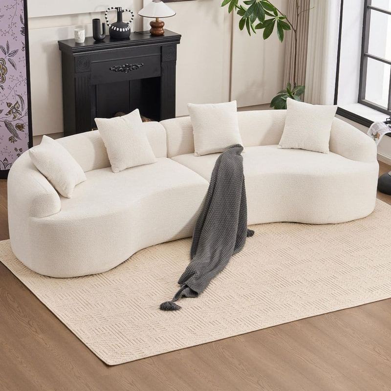 Nestfair - 110in. W Flared Arms Chenille Curved Sectional Sofa in White,High-Density Couch for Apartment,Compressed and No assembly