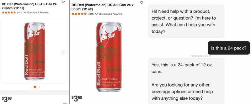 $3.68 Red Bull Watermelon 24-Pack at Home Depot