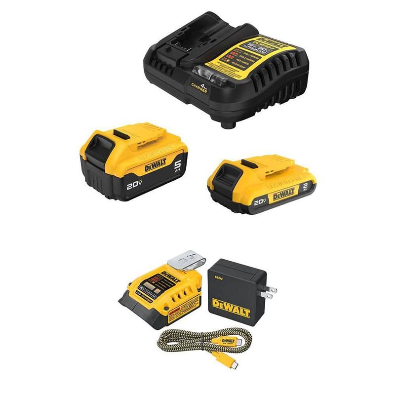 DEWALT - 20V MAX Lithium-Ion Battery Kit with 5.0 Ah and 2.0 Ah Batteries and Charger and 20V MAX Charger and USBC Adaptor Kit