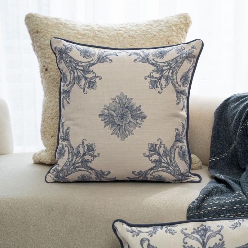 Rory Classic/Traditional Floral Recycled P.E.T. Throw Pillow, Blue/Ivory, 20 in. x 20 in., Polyfill Insert