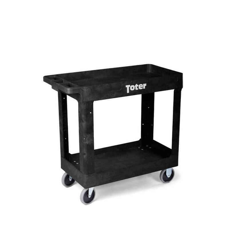 Toter - 550 lbs. Capacity 34.5 in. x 16.5 in. x 32.5 in. Black Plastic 2-Tier 4-Wheeled Lipped Top Straight Handle Utility Cart