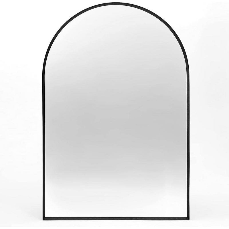 Qualler - 24 in. W x 36 in. H Arch Top Metal Frame Wall Bathroom Vanity Mirror in Black