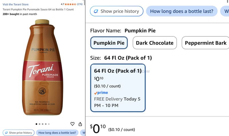 10¢ for a 64 oz bottle of Pumpkin Pie sauce?!