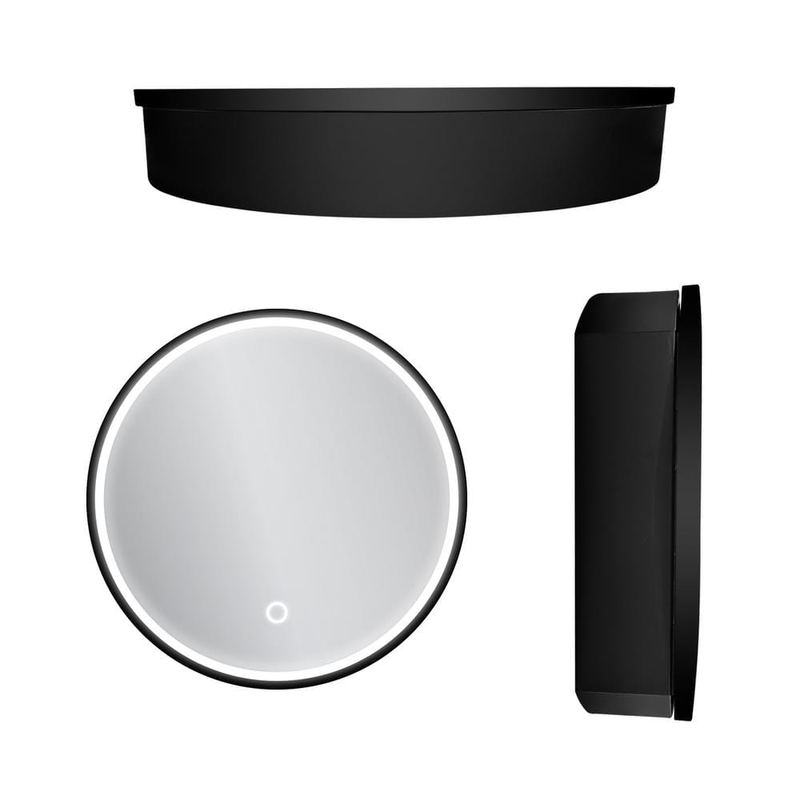Runesay - 24 in. W x 24 in. H LED Anti Fog Round Black Aluminum and Iron Recessed/Surface Mount Medicine Cabinet with Mirror