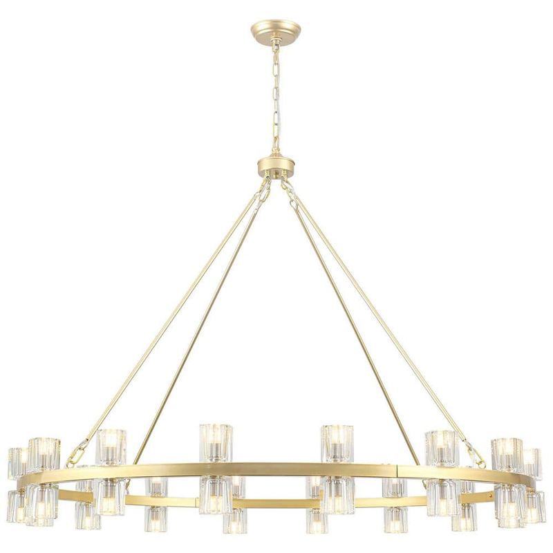 ADSENSTY - 32 light 49.21" Gold Round Wagon Wheel Chandelier with Crystal Cup Shade for Kitchen Island with no bulbs included
