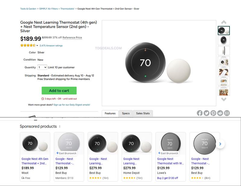 GOOGLE NEST 4TH GEN + SENSOR FOR $189.99
