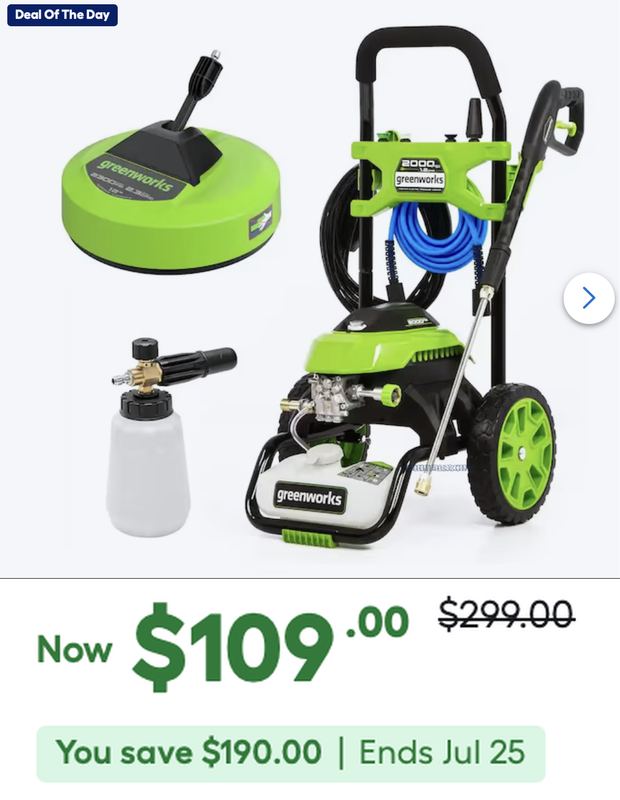 $299 GREENWORKS PRESSURE WASHER BUNDLE FOR $109 🫧