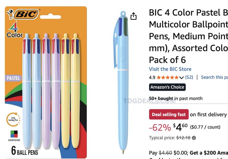 $4 BIC 4-COLOR PASTEL BARREL PENS