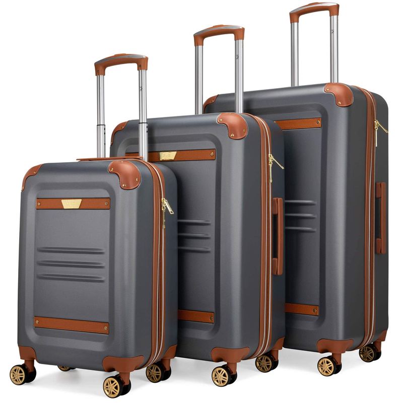 19v69 ITALIA - Vintage 3 Piece Expandable Retro Spinner Luggage Set - Grey - Gray