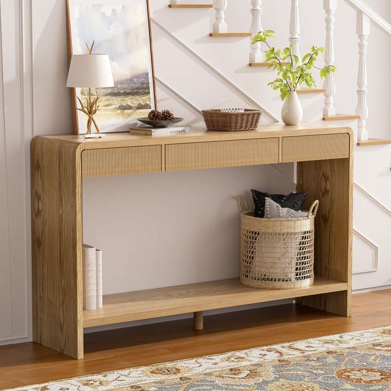 CHRISTOPHER KNIGHT HOME - Babbs Modern 59 in. Brown Rectangle Wood Top Console Table with Drawers, Bottom Shelf