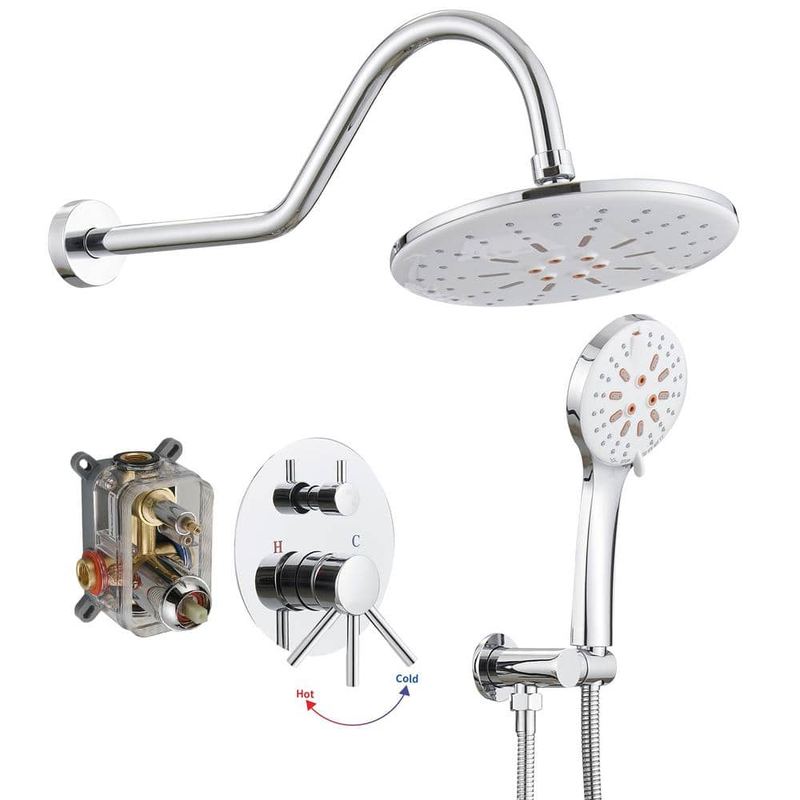 BWE - Single Handle 3 Spray Rain Shower Head Round Shower Faucet 2.5 GPM With High Pressure in Polished Chrome(Valve Included)