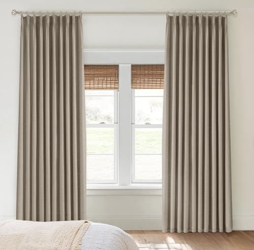 100% Blackout Shield Linen Pinch Pleated Curtains Blackout, Curtains 102 Inches Long 2 Panel Set for Bedroom/Living Room, Pinch Pleat Drapes with Hooks, 40β W x 102β L, Taupe