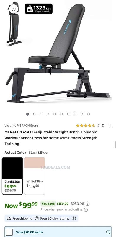 MERACH 1323LB ADJUSTABLE WEIGHT BENCH — $79.99