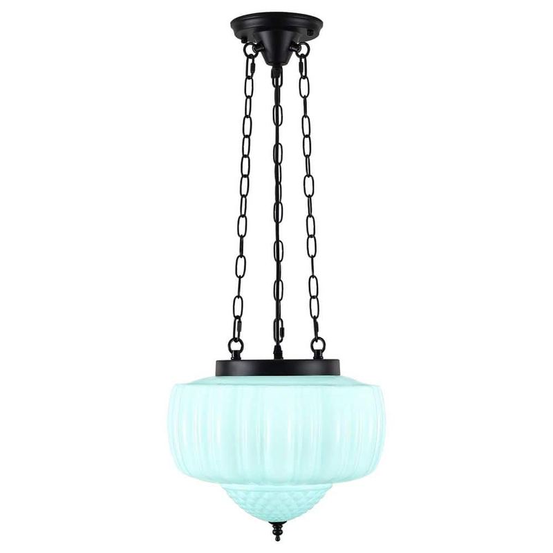 ADSENSTY - 12 -Watt 1 Light Light Green Schoolhouse Pendant Light with Mint Green Glass Shade For Bedroom,No Bulbs Included