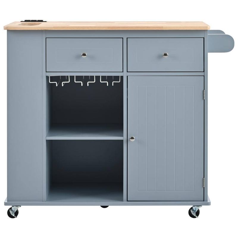 Nestfair - Blue Wood 40 in. W Kitchen Island with Drop Leaf and Wheels