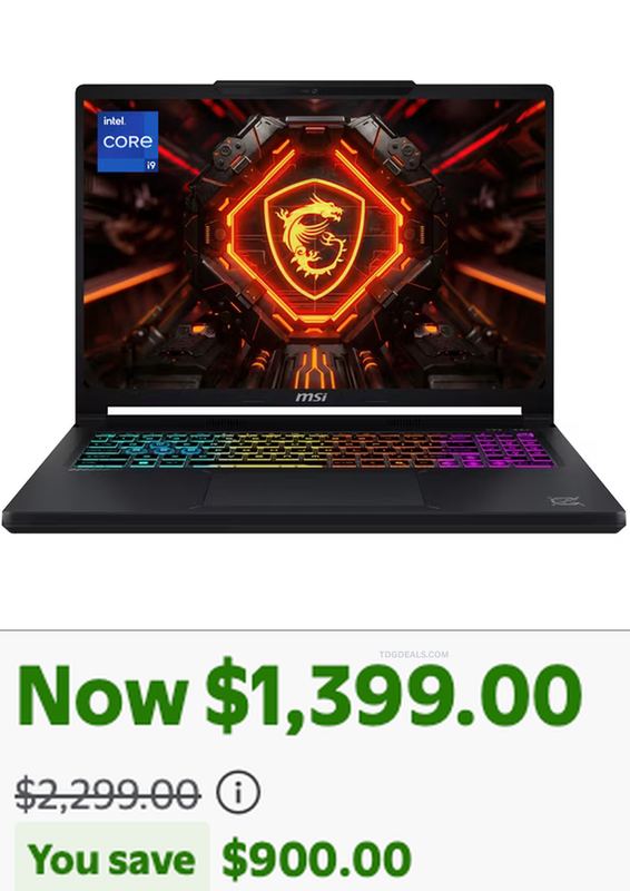 $2,299 MSI CROSSHAIR 16 RTX 5070 LAPTOP NOW $1,399