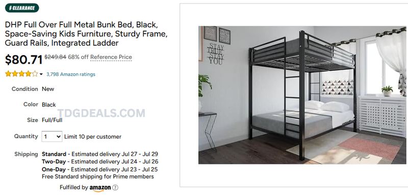 FULL/FULL METAL BUNK BED ONLY $80.71