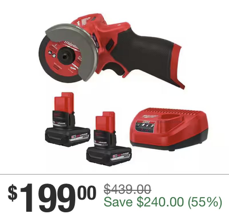 $199 MILWAUKEE M12 FUEL 3IN CUT OFF SAW