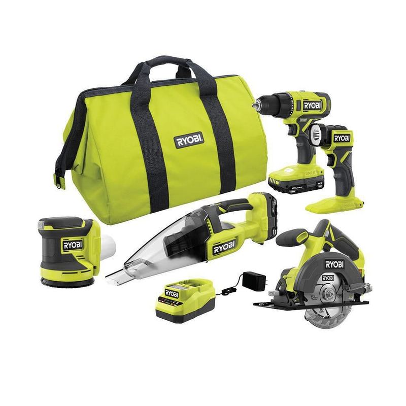 RYOBI - ONE+ 18V Cordless 5-Tool Combo Kit with (2) 1.5 Ah Batteries, Charger, and Tool Bag