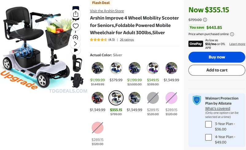FLASH DEAL: Arshin 4-Wheel Mobility Scooter