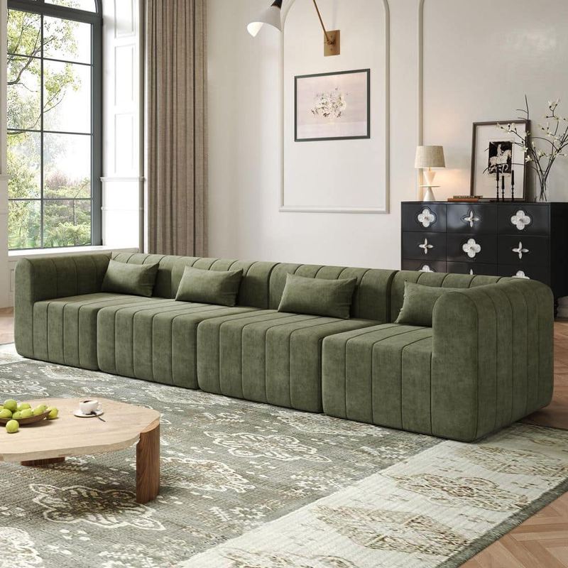 CHRISTOPHER KNIGHT HOME - Hess Modern 145.5 in. Polyester Upholstery Modular Full Foam Compressed Sectional Sofa in. Green with Pillows