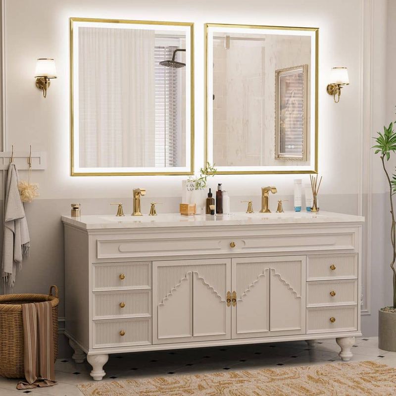 ACEGOSES - 2-Pack 30 in. W x 36 in. H Dimmable LED Anti-Fog Modern Aluminum Bathroom Vanity Mirror with Memory, Brushed Gold