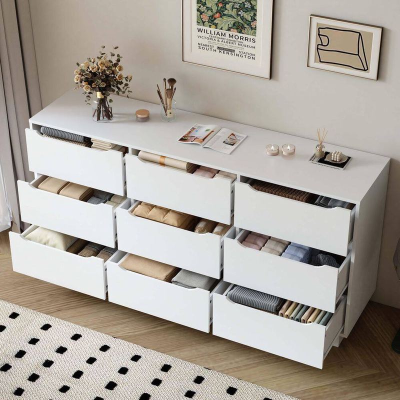 Nestfair - White 9-Drawer 62.99 in. Dresser without Mirror