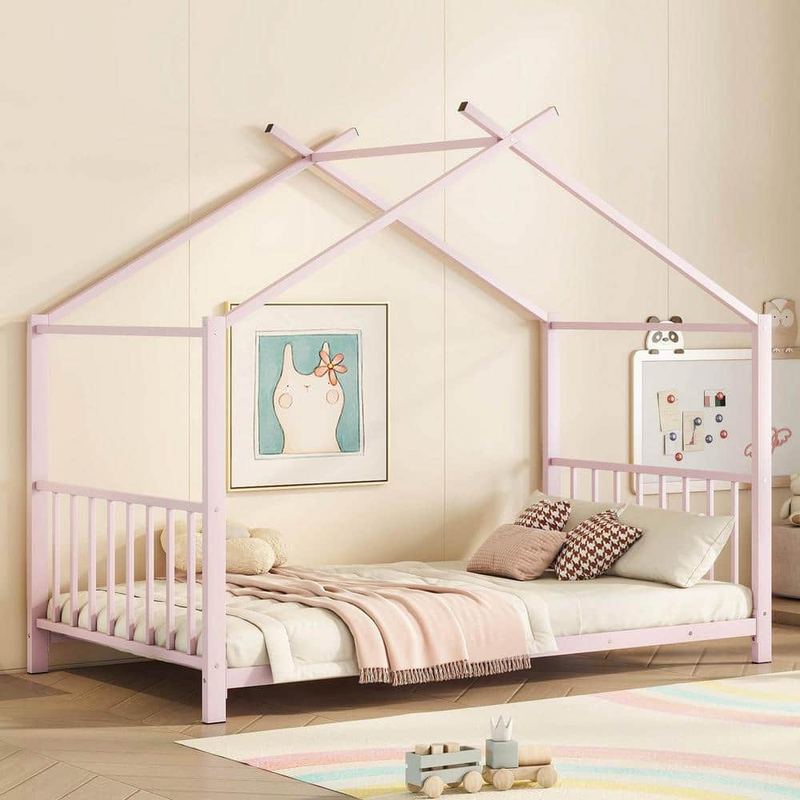 Polibi - Pink Metal Frame Twin Platform Bed