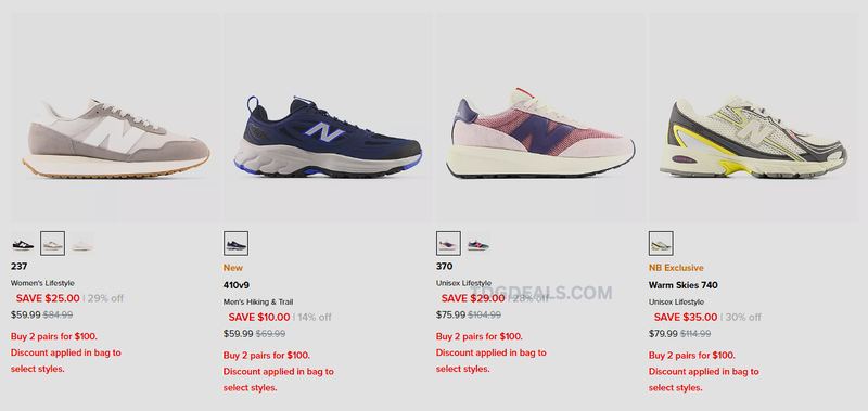SELECT NEW BALANCE SHOES: 2 PAIRS FOR $100