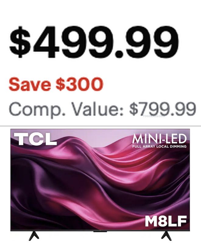 $499.99 TCL 65" M8LF MINI LED 4K TV