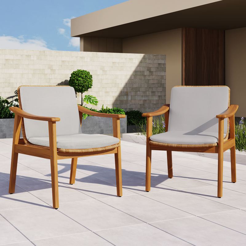 Mondawe - Set of 2 Acacia Wood Outdoor Dining Chairs with Waterproof Cushions - Gray