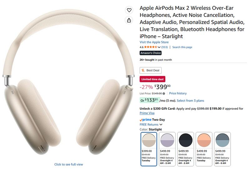 Apple AirPods Max 2 for $399