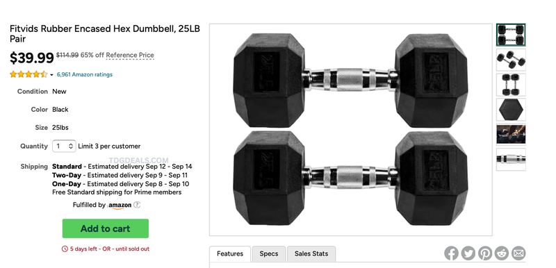 25LB PAIR DUMBELLS FOR $39.99