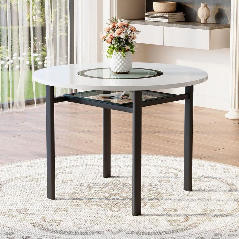 Polibi - White Wood 42.00 in. 4 Legs Base Round Dining Table Seats for 4