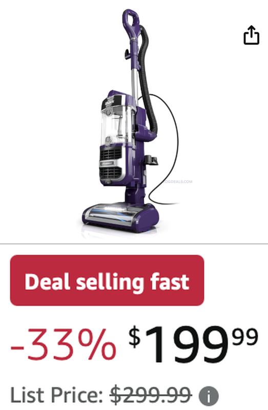 $100 OFF Shark Lift-Away Upright Vacuum, PowerFins, No Hair Wrap, Eggplant, ZD201
