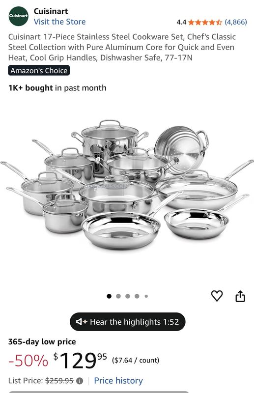 50% OFF Cuisinart 17-Piece Stainless Steel Cookware Set! 🍳