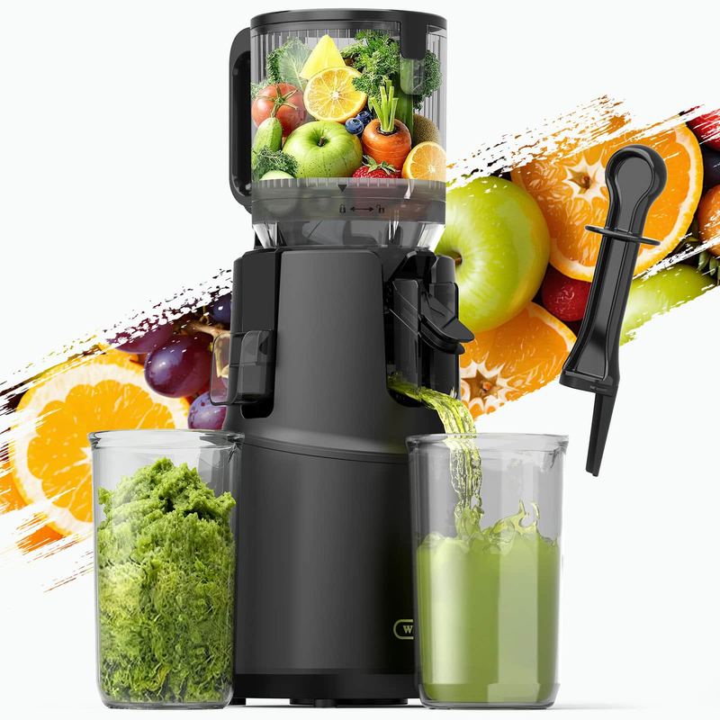 WETIE - Cold Press Juicer Machines, 5.3" Large Feed Chute, High Juice Yield, Large Auger for Whole Fruits & Vegetables - Black