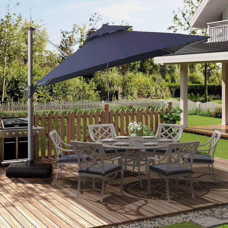 Mondawe - 10ft. Square Aluminum 360°Cantilever Patio Umbrella with Base - Navy Blue