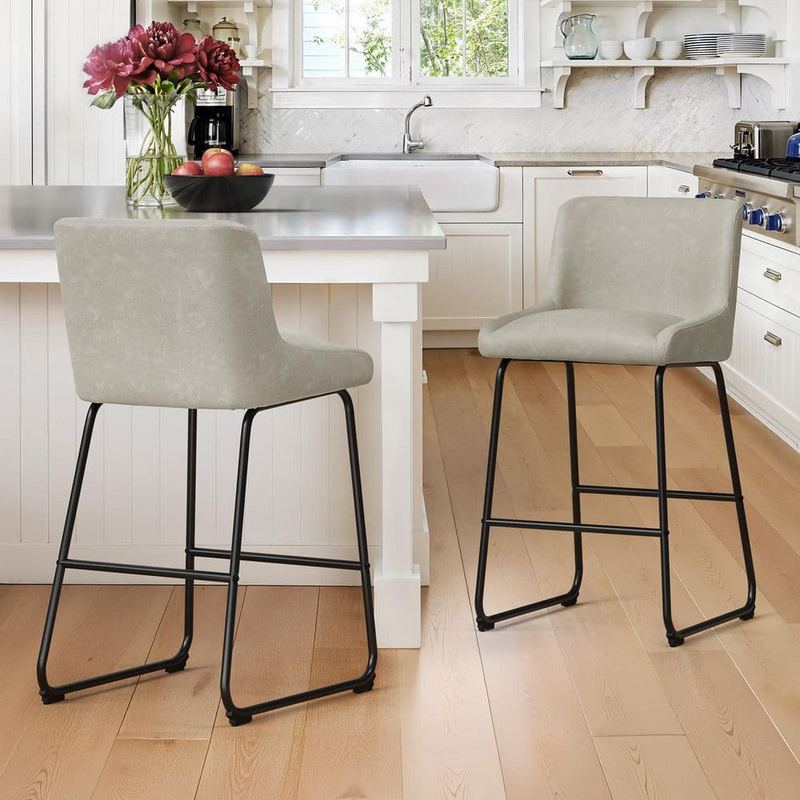OrangeOne - Mali 36 in. Gray Metal Frame Faux Leather Counter Height Bar Stool with Premium Footrest and Non-Slip Footpads Set of 2