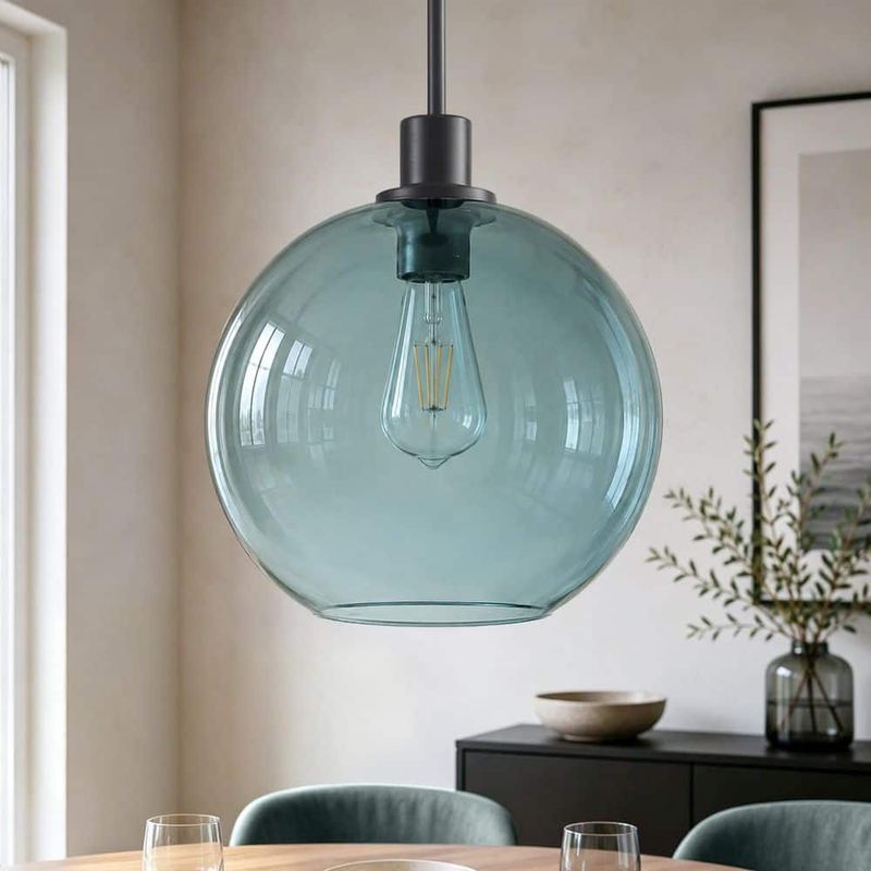 Merbotin - RayHome 1-Light Blue Modern Farmhouse Pendant Light with Clear Glass Globe Shade for Kitchen Island, Dining Room