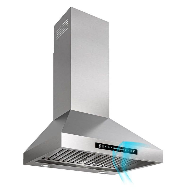 Airmeet - 30 in. 900 CFM Convertible Wall Mount Downdraft System in Stainless Steel 4-Speed, Gesture Control, 4-LEDs