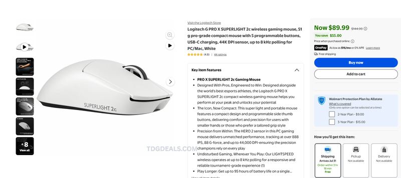 LOGITECH G PRO X SUPERLIGHT 2C — $89.99