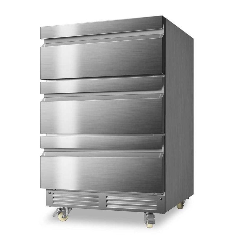 futhork - 4.9 cu. ft. 3-Tier Drawer Outdoor Refrigerator in Stainless Steel with Wheels,Waterproof Design and Temperature Control