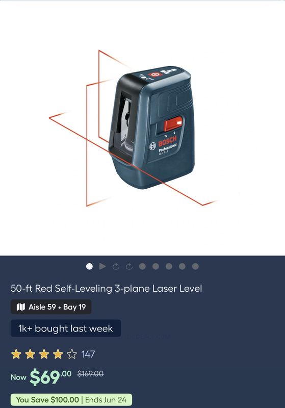 $69 50-ft Red Self-Leveling 3-plane Laser Level