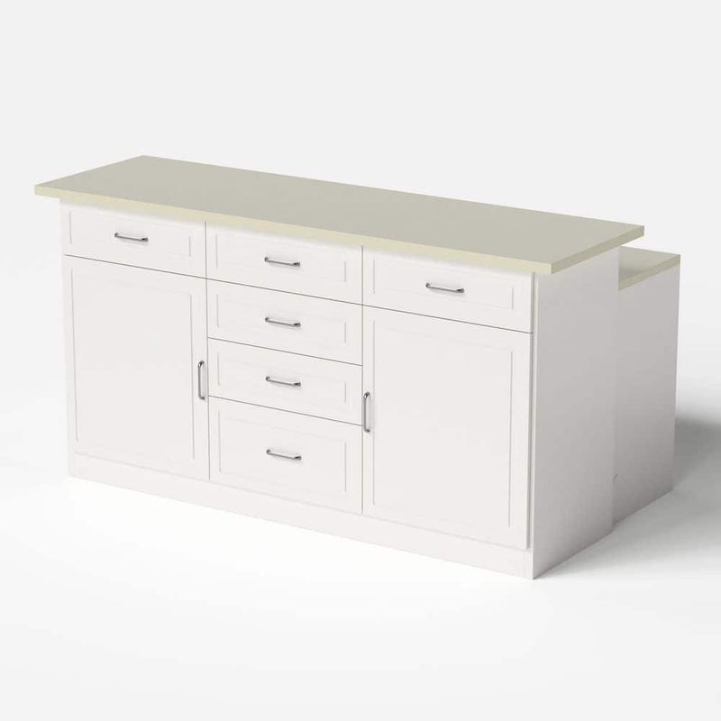 Homsee - White Wood 78.7 in. W Kitchen Island w/ Power Outlet 6 Drawers and 2 Cabinets Tall CabinetandLow Table for Dual Function